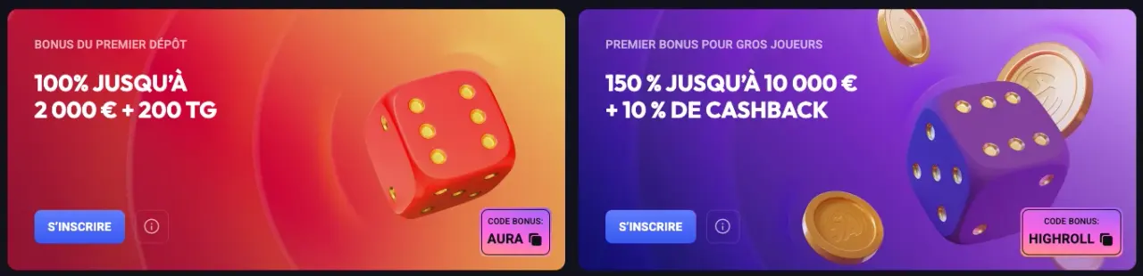 Bloc promotionnel SpinAura Casino