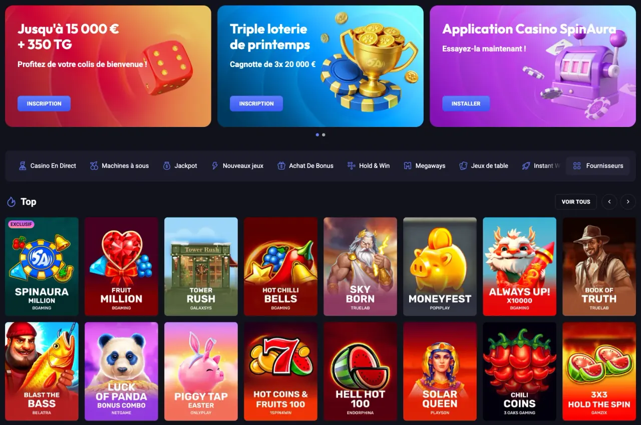 Interface mobile SpinAura Casino